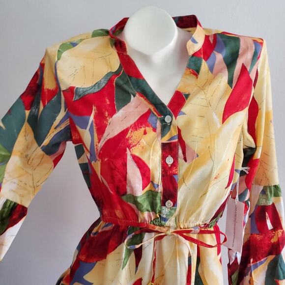 Live 4 Truth A-Line Mini Dress Vibrant Floral Puff Sleeve NEW Party Tropical - Picture 4 of 16